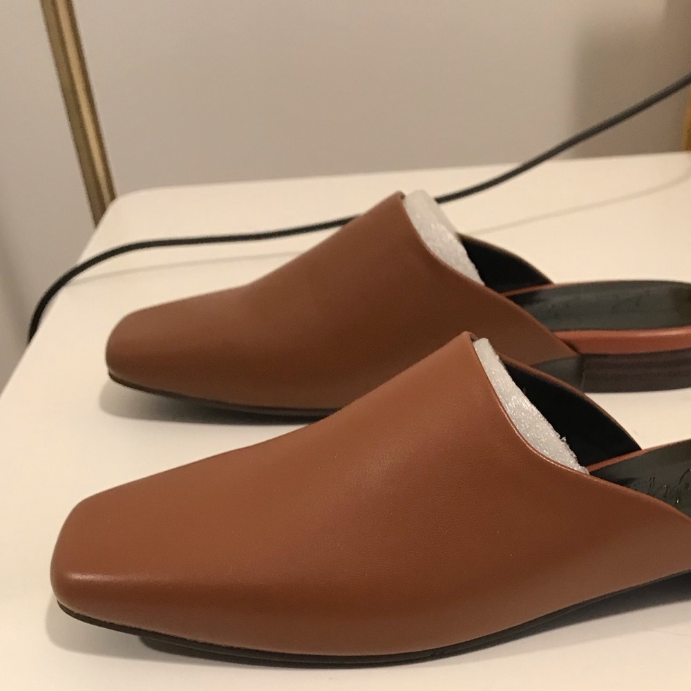 Kim Matin tan leather mules